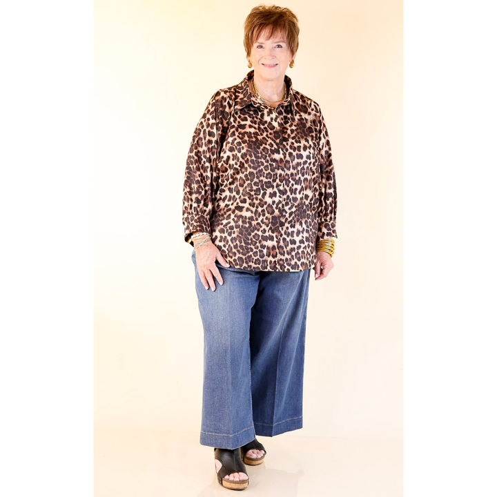 Spotted and Sweet Long Sleeve Button Up Blouse in Cheetah Print