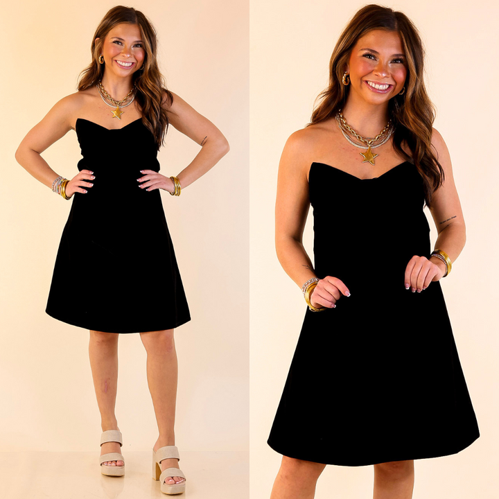 Star of the Night Velvet Dress with Corset Bow in Black