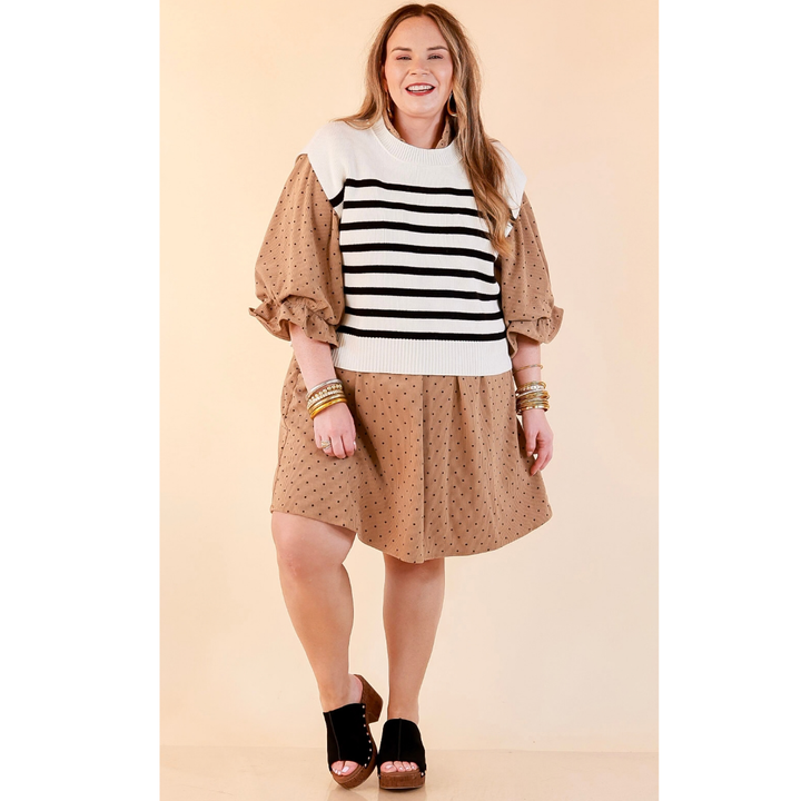 Stripe Things Up Drop Shoulder Knit Sweater in White with Black Stripes