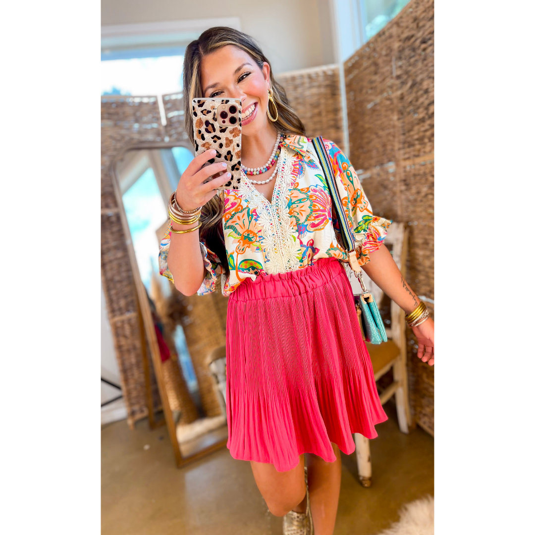 Style Stash Pleated Ruffle Skirt in Hot Pink