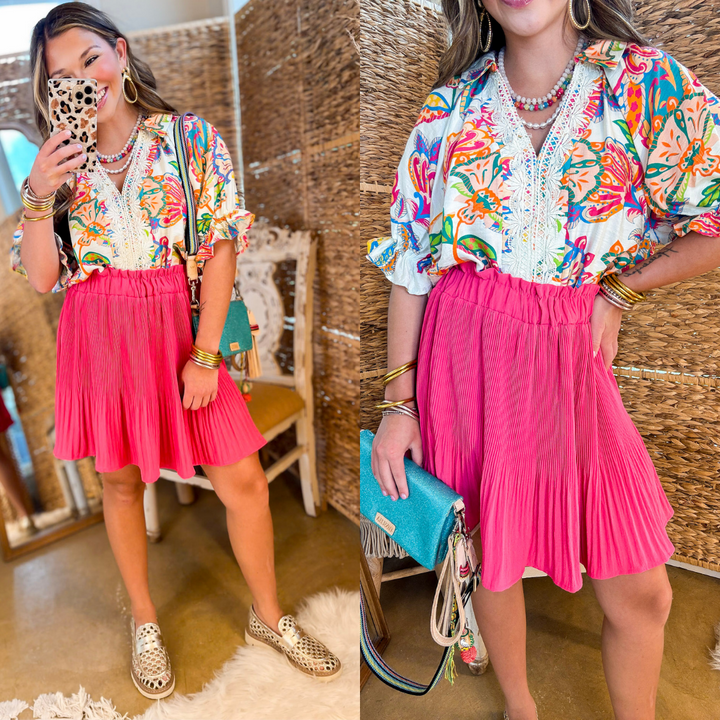 Style Stash Pleated Ruffle Skirt in Hot Pink