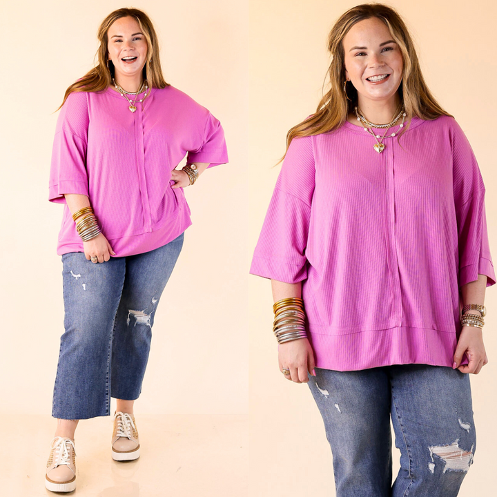 Easy, effortless, and elevated. This crew neck features front seam detailing and an extended hem for a flattering twist on your everyday basic. In sizes 1X/2X to 2X/3X.