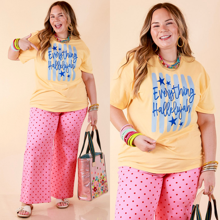 Sunday Best "Everything Hallelujah" Stripe Print Short Sleeve Graphic Tee in Butter Yellow