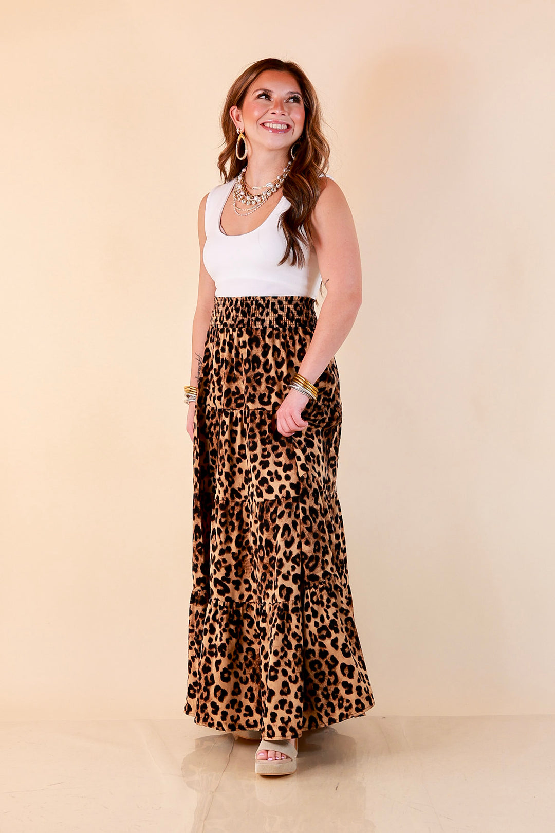 Sweet Spot tiered maxi skirt in leopard print