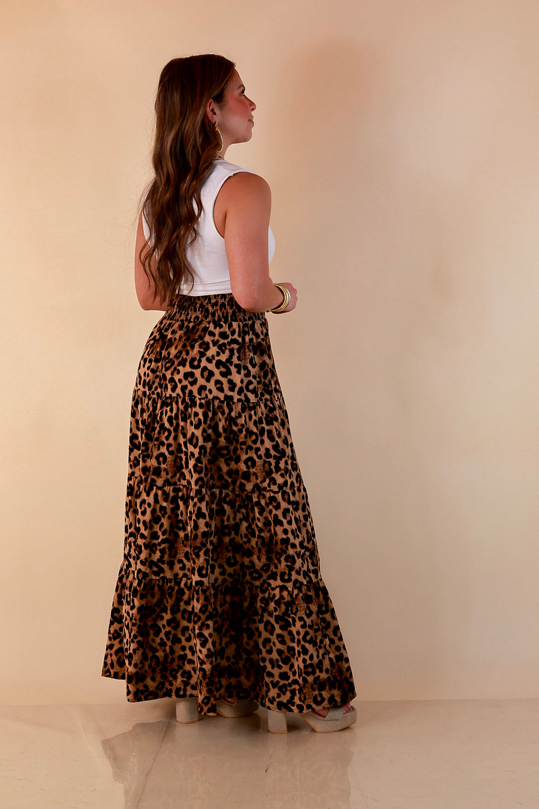 Sweet Spot tiered maxi skirt in leopard print