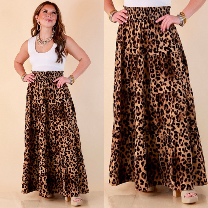 Sweet Spot tiered maxi skirt in leopard print