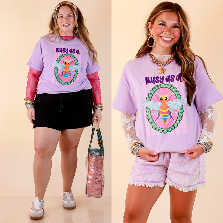 Sweet as Honey "Busy as a Bee" Short Sleeve Graphic Tee in Lavender Purple