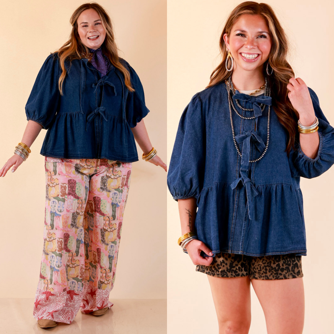 Sweet on You Denim Front Bow Detail Top in Medium Wash