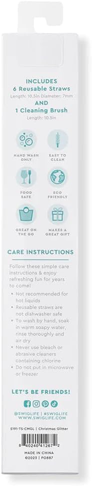 Swig | Christmas Glitter Reusable Straw Set