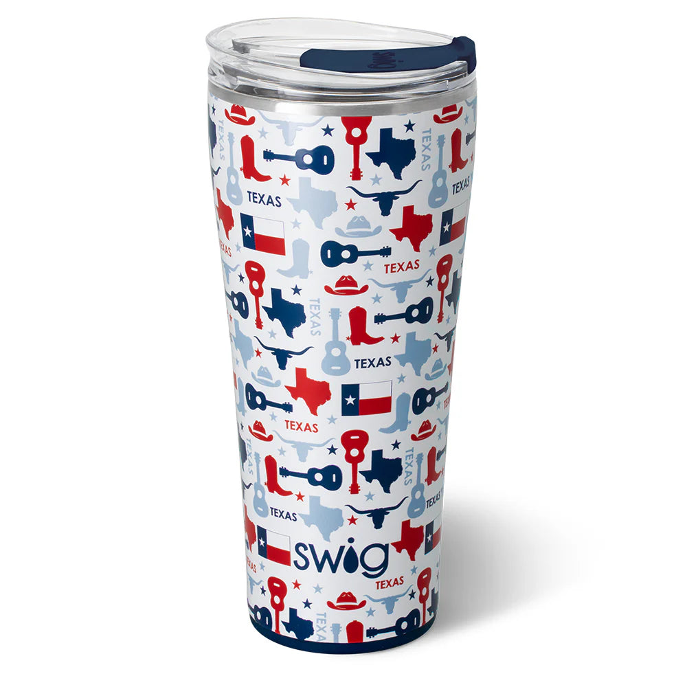 Tumbler with Texas-themed design on a white background