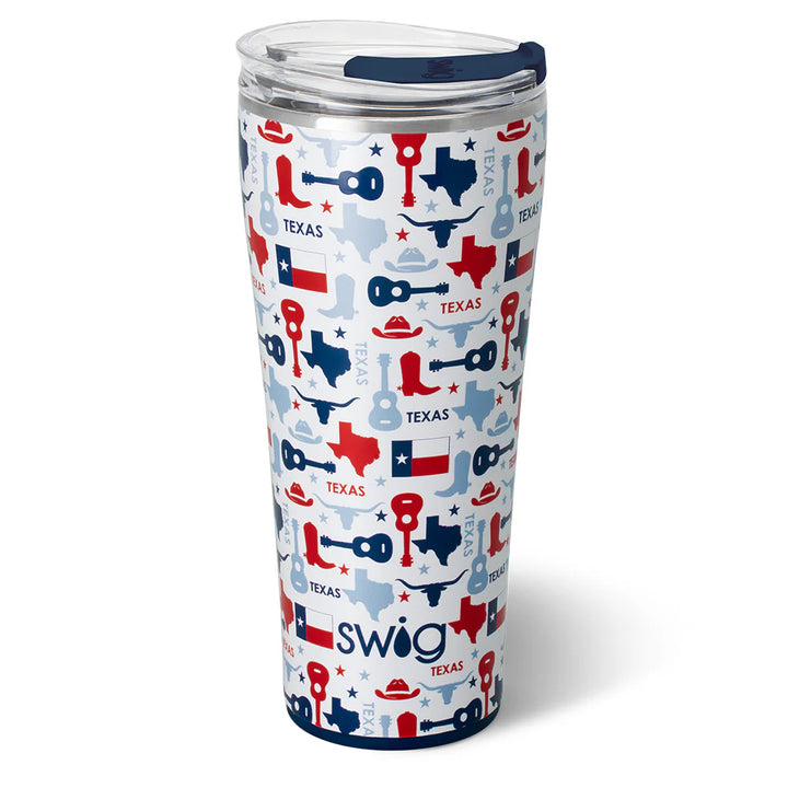 Tumbler with Texas-themed design on a white background