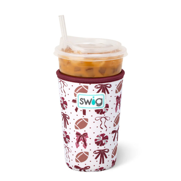 Swig cup with maroon game day on a white background