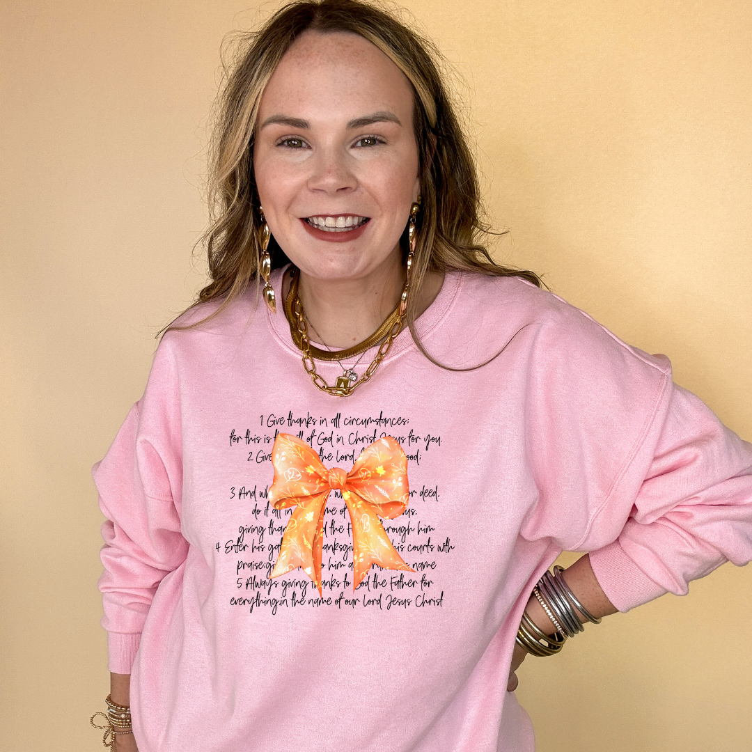 Online Exclusive | Thankful Reminders and Orange Autumn Bow Graphic Sweatshirt in Multiple color Options