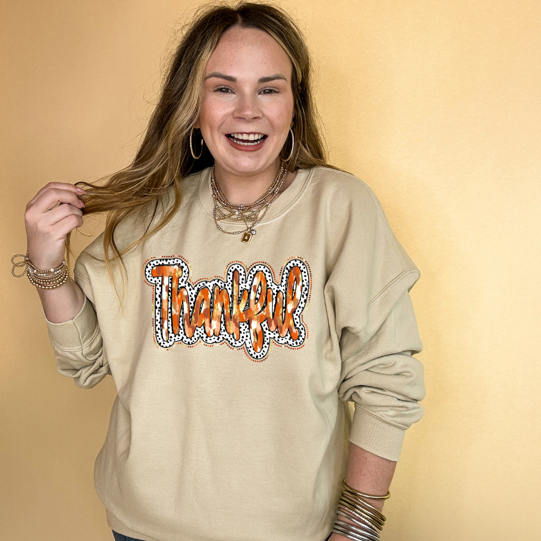 Online Exclusive | Thankful Autumn Watercolors and Dalmatian Background Graphic Sweatshirt in Multiple Color Options