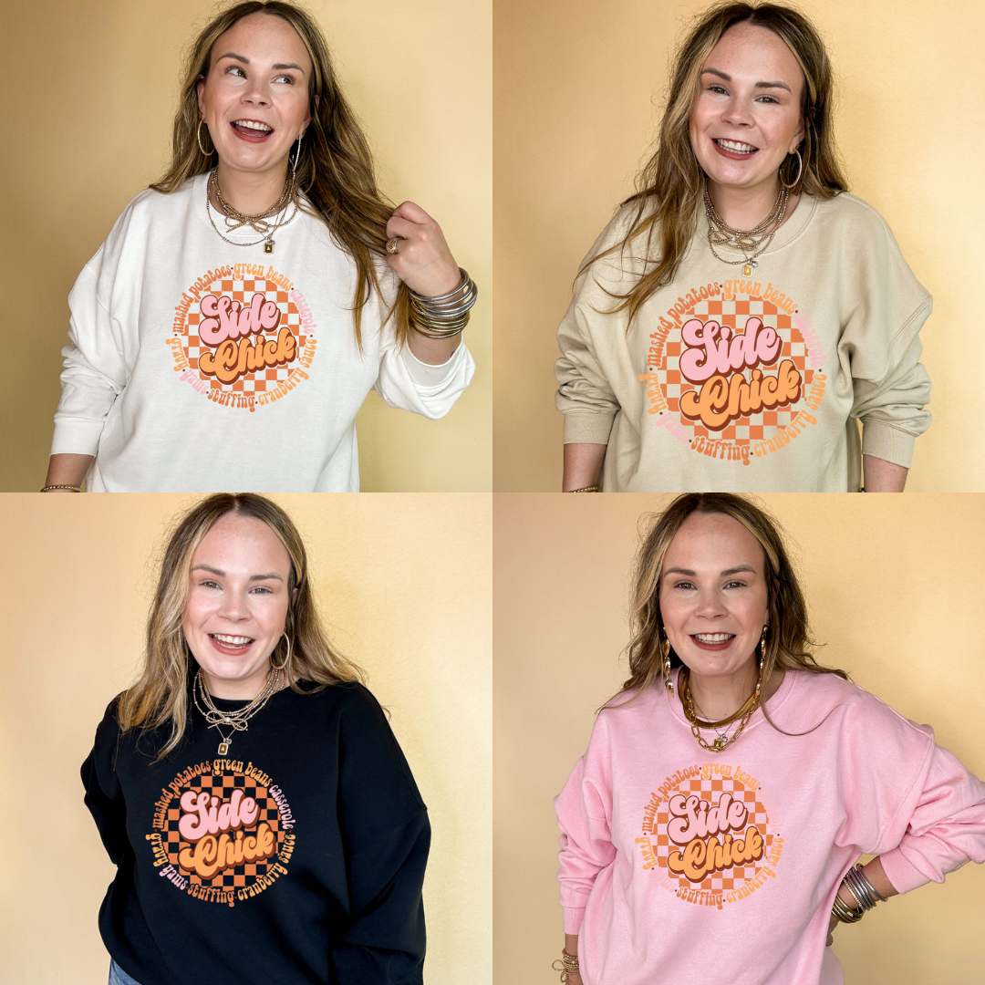 Online Exclusive | Side Chick Thanksgiving Foods Graphic Sweatshirt in Multiple Color Options