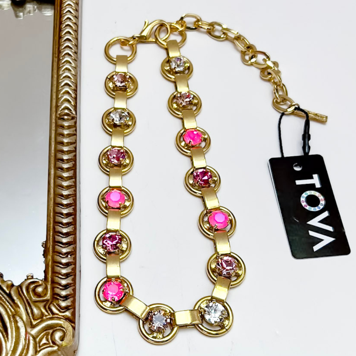 TOVA | Chain Link Gold Crystal Necklace in Cotton Candy Fairy Mix
