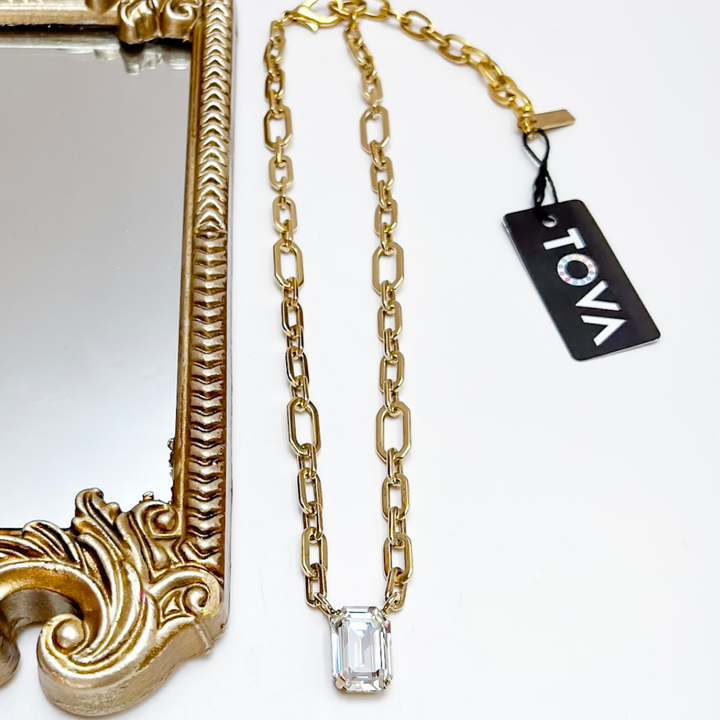 TOVA | Dereka Crystal Gold Statement Necklace in Clear