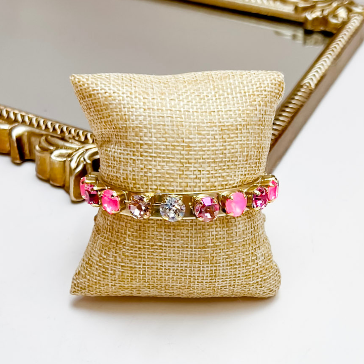 TOVA | Kiki Crystal Gold Cuff Bracelet in Pink Cotton Candy Fairy Mix