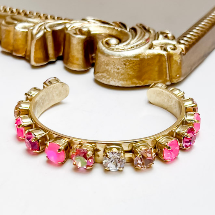 TOVA | Kiki Crystal Gold Cuff Bracelet in Pink Cotton Candy Fairy Mix
