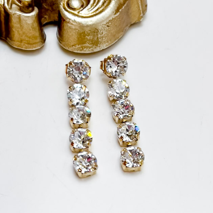 TOVA | Oakland Crystal Gold Statement Earrings in Clear