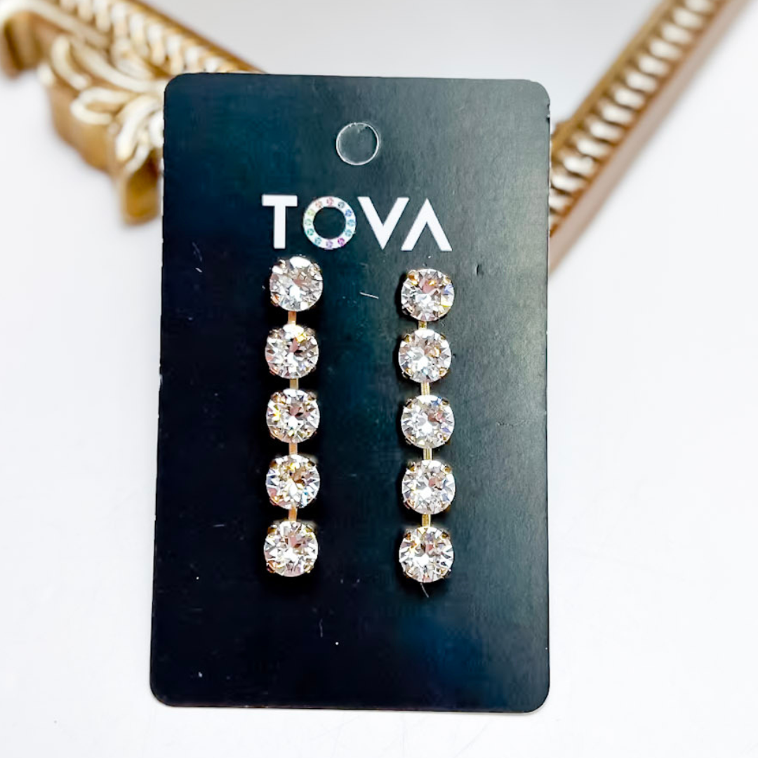 TOVA | Oakland Crystal Gold Statement Earrings in Clear