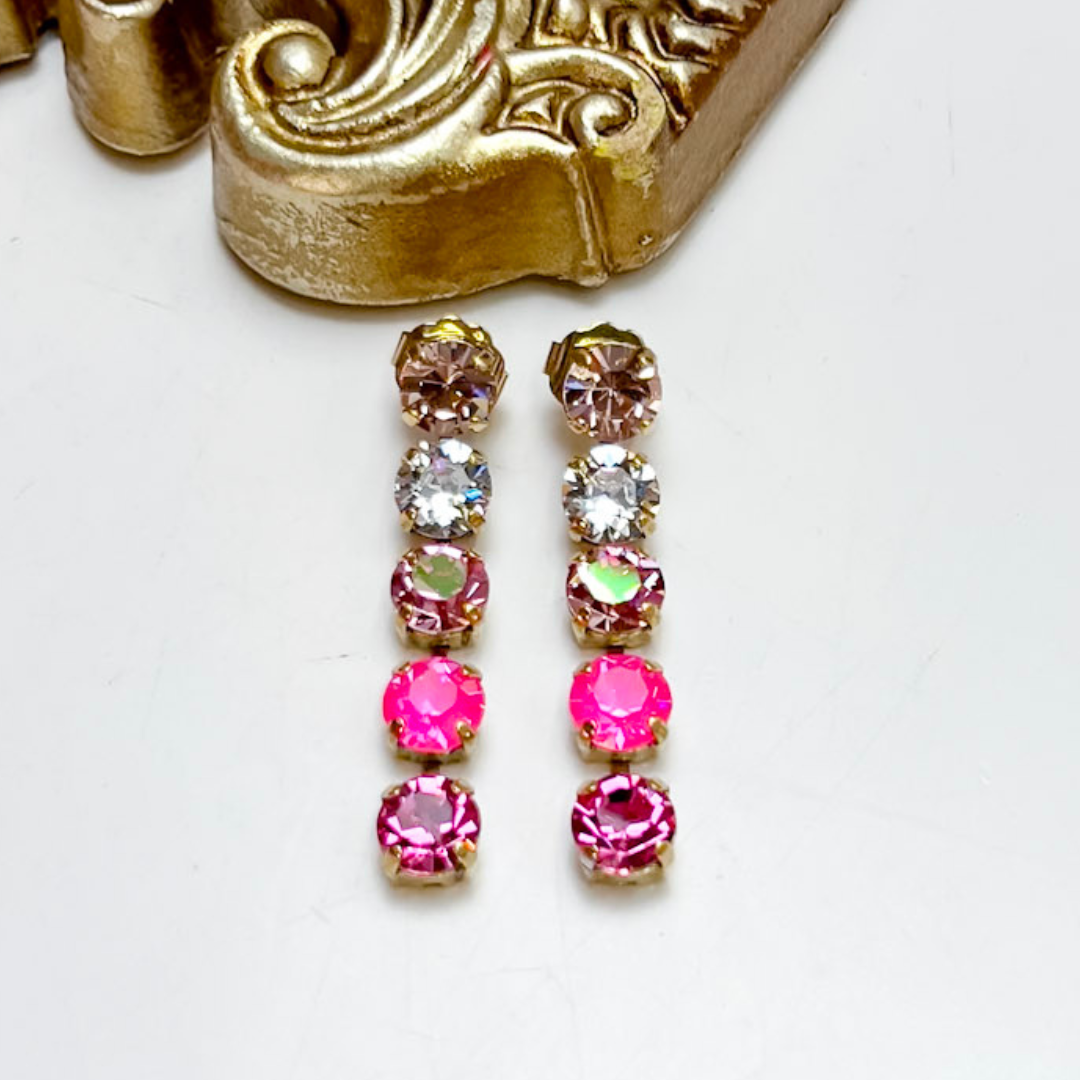 TOVA | Oakland Crystal Gold Statement Earrings in Cotton Candy Fairy Mix