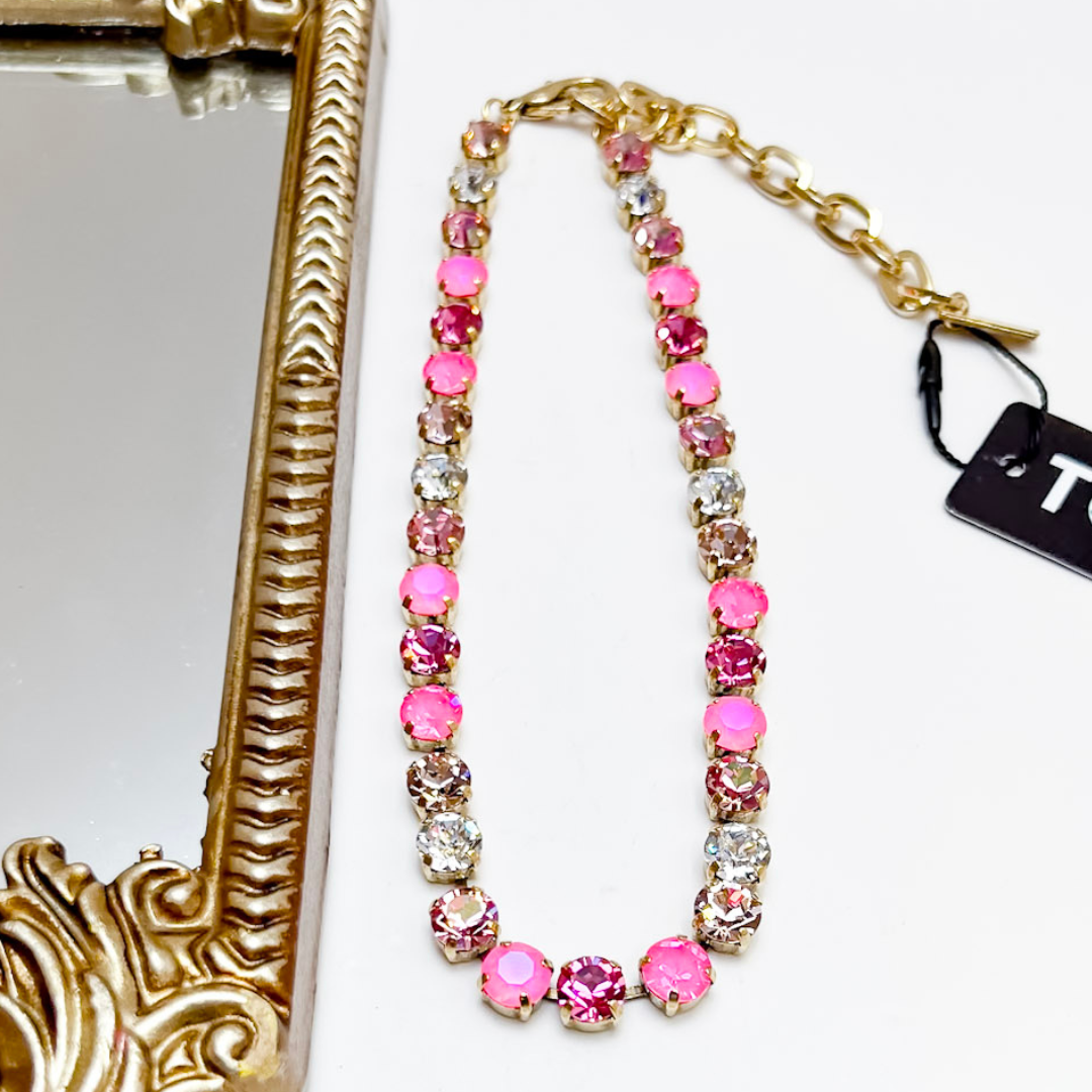 TOVA | Oakland Crystal Gold Tennis Necklace in Pink Cotton Candy Fairy Mix