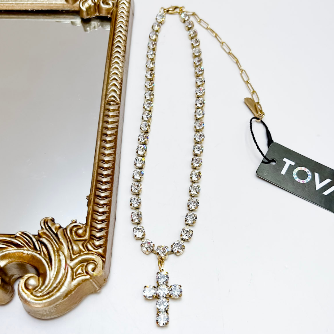 TOVA | Baby Donatella Crystal Cross Pendant Necklace in Gold