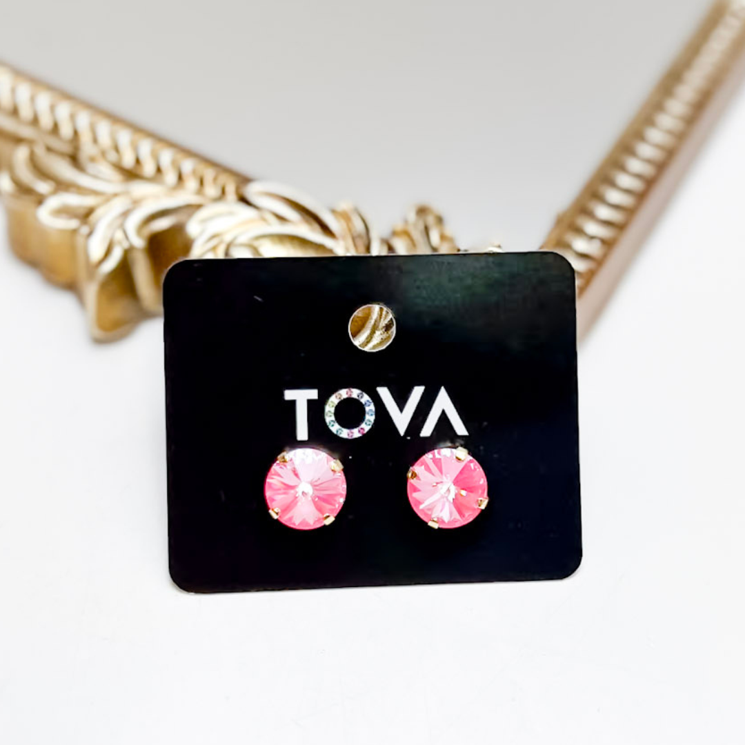 TOVA | Timeless Shine Crystal Gold Stud Earrings in Fuchsia Pink