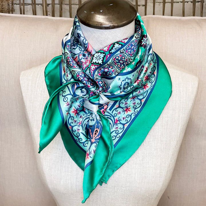 Wyoming Traders | Taj Mahal Charmeuse Silk Wild Rag Green