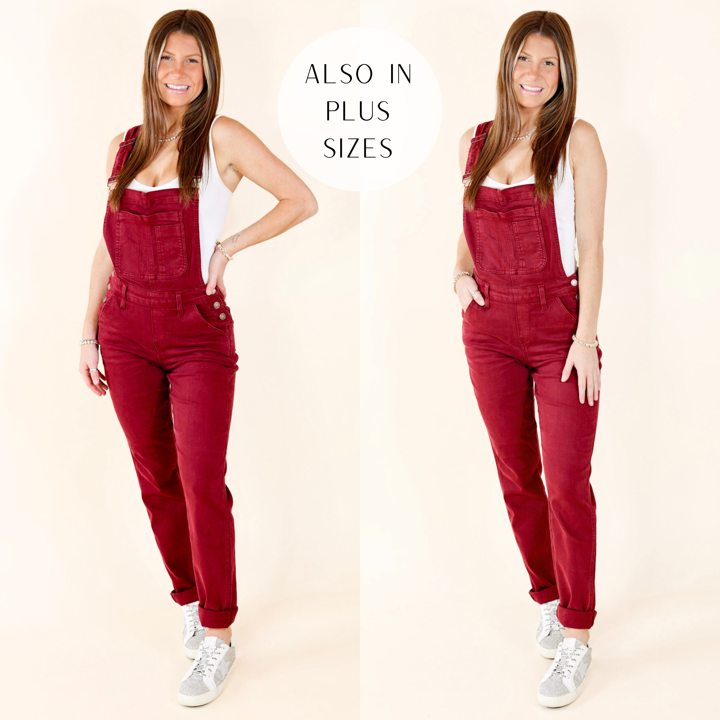 Judy Blue | Start The Bonfire Denim Garment Dyed Overalls in Maroon - Giddy Up Glamour Boutique