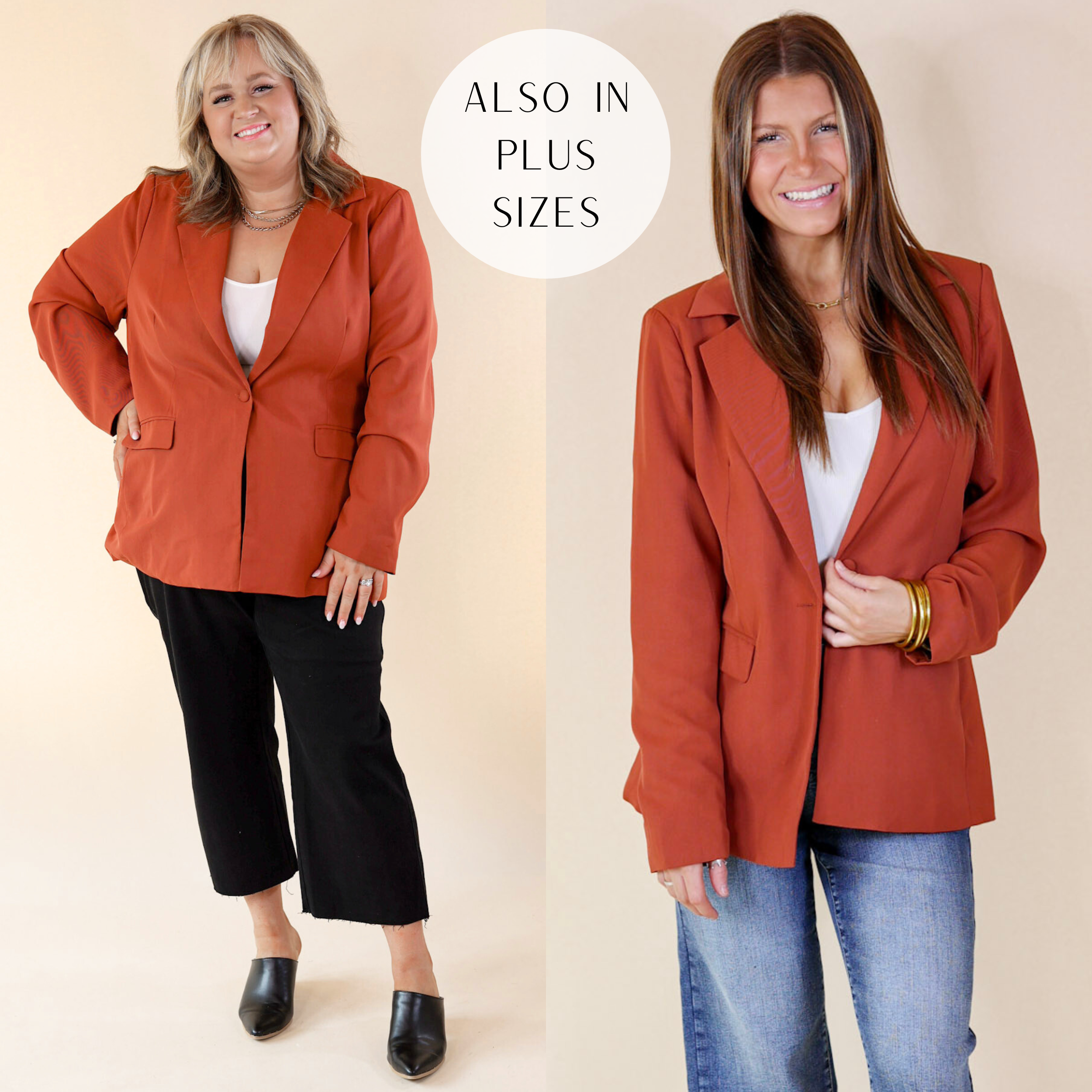 Winning Awards Long Sleeve Blazer in Rust Brown - Giddy Up Glamour Boutique