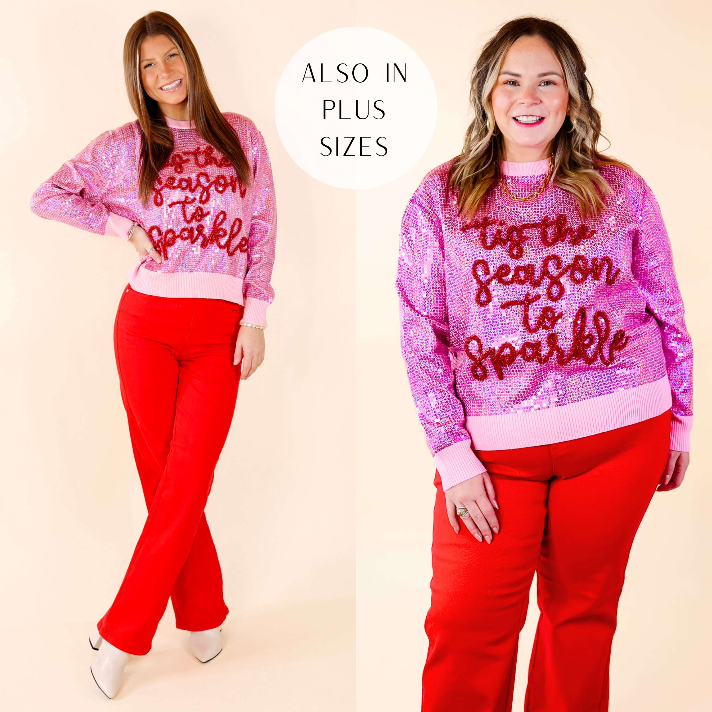 Queen Of Sparkles | 'Tis The Season To Sparkle Sequin Graphic Sweater in Pink