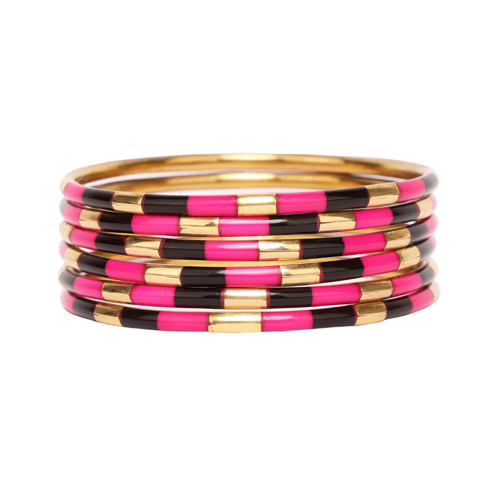 BuDhaGirl | Set of Six | Veda X Bangles in Pink and Black - Giddy Up Glamour Boutique