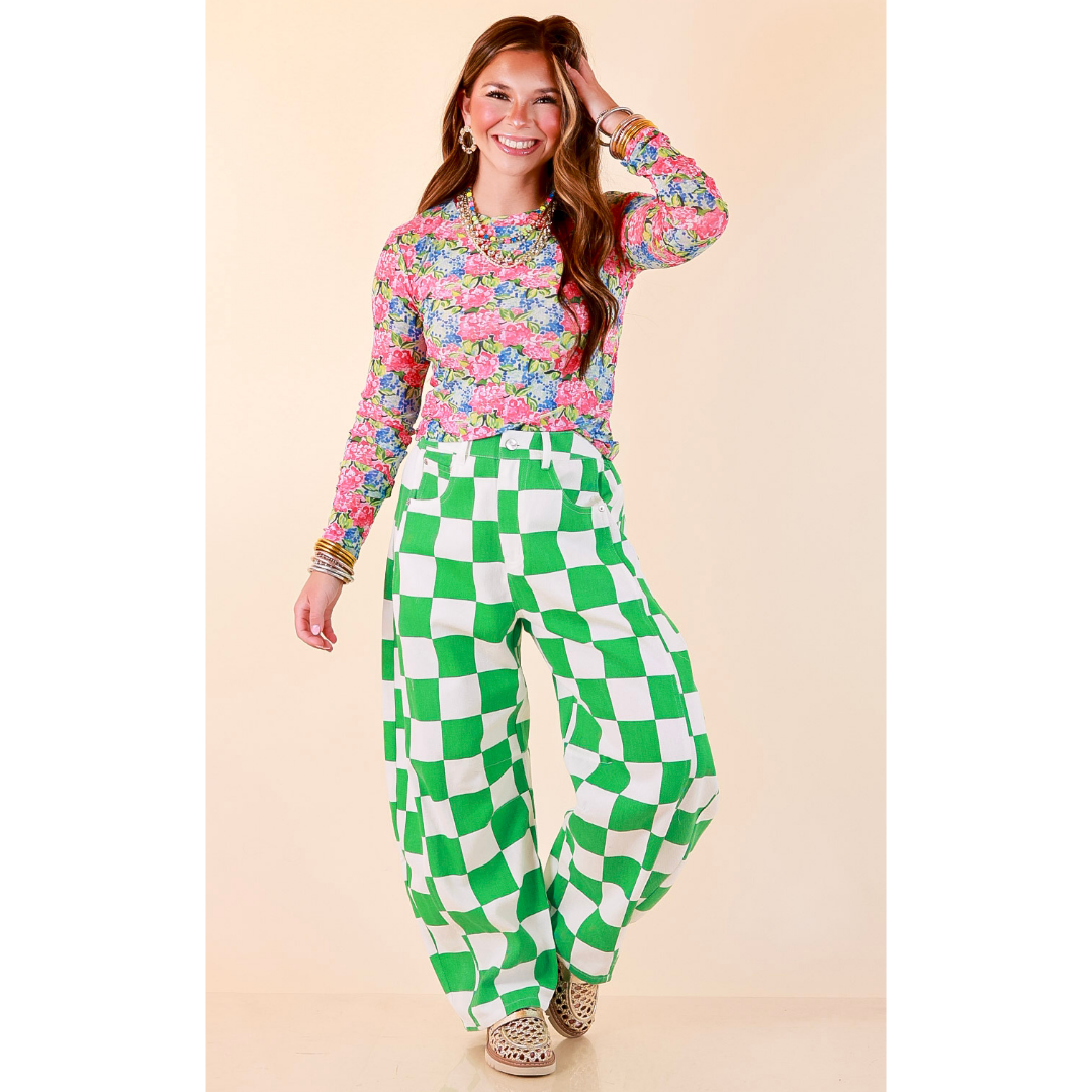 The Essential Layer Hydrangea Floral Print Sheer Mesh Long Sleeve Top in Pink, Blue and Green