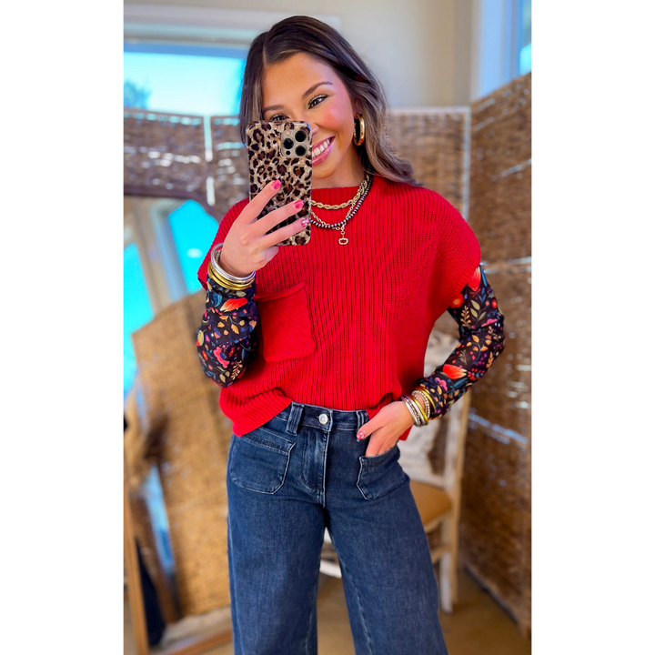 The Perfect Layer Colorful Floral Fiesta Print Mesh Long Sleeve Top in Black