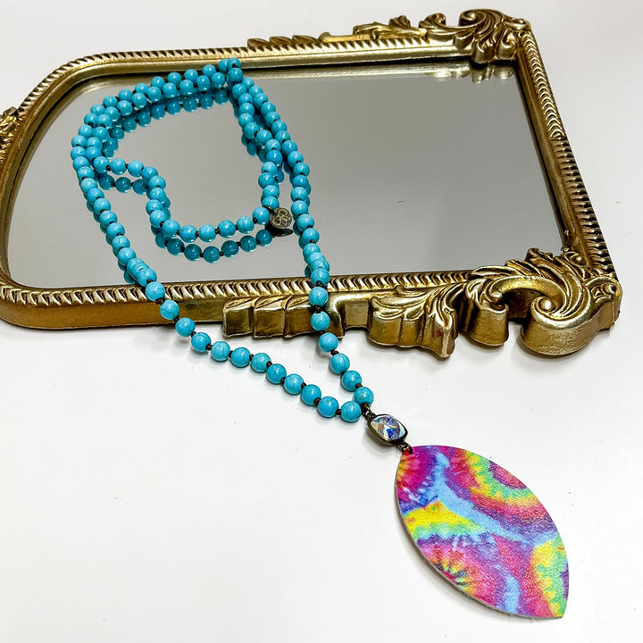 Pink Panache | Turquoise Beaded Tie Dye Necklace with AB Cushion Cut Crystal