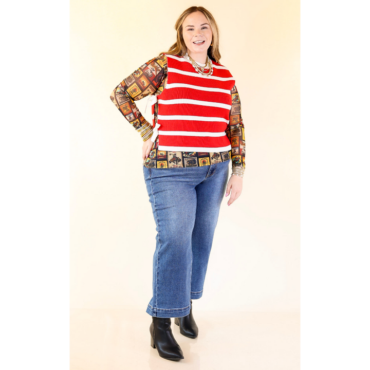 Tied Up in Style Knit Sweater with Side Ties in Red with Off White Stripes