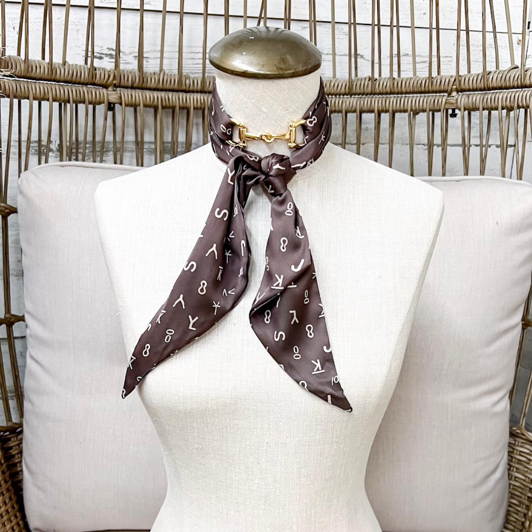 Tie it Together Cattle Brand Latigo Twilly Scarf in Brown