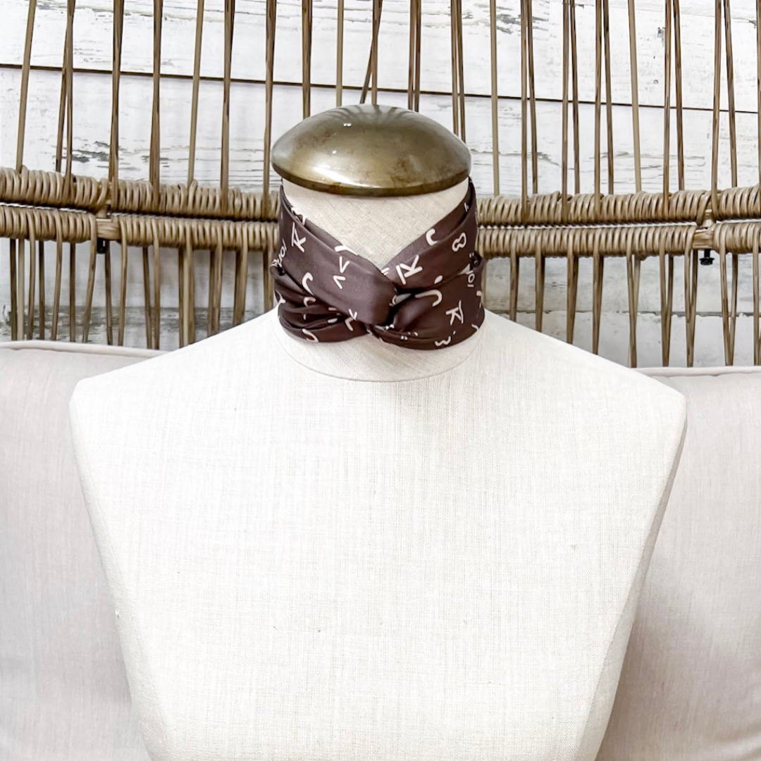 Tie it Together Cattle Brand Latigo Twilly Scarf in Brown