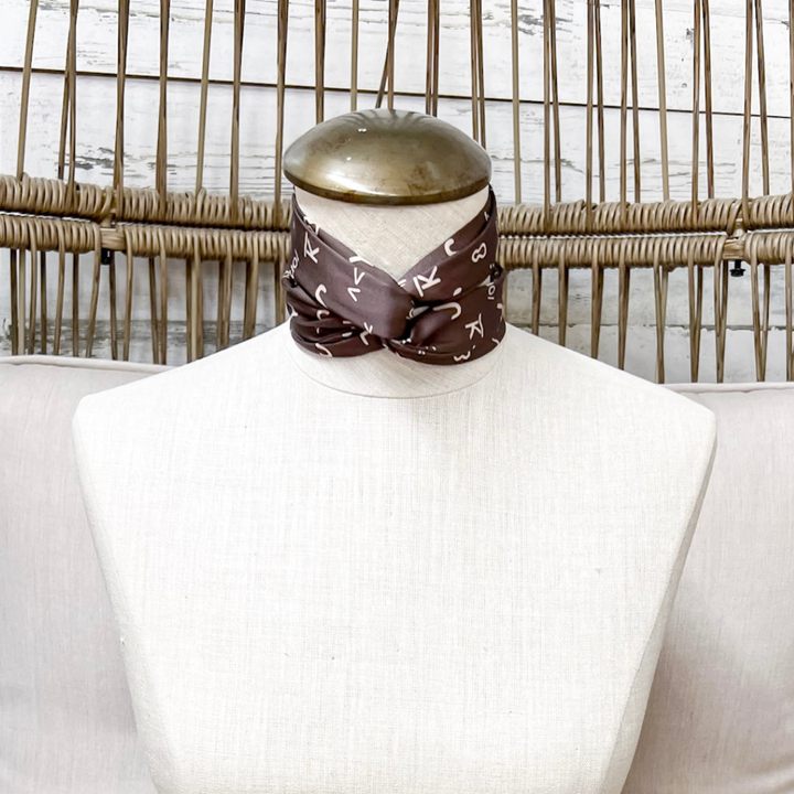 Tie it Together Cattle Brand Latigo Twilly Scarf in Brown