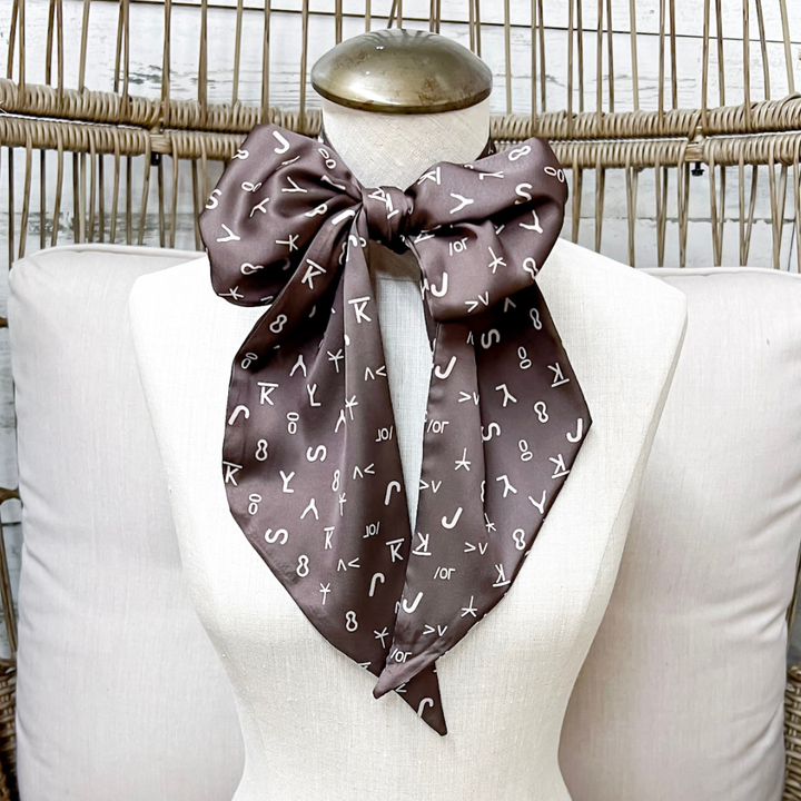 Tie it Together Cattle Brand Latigo Twilly Scarf in Brown