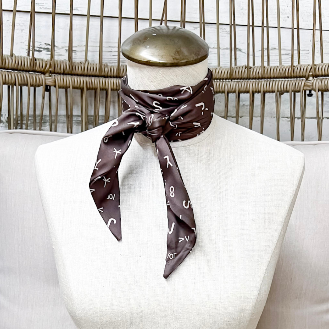 Tie it Together Cattle Brand Latigo Twilly Scarf in Brown