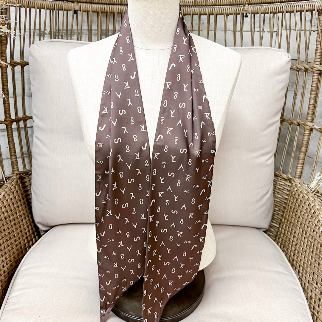 Tie it Together Cattle Brand Latigo Twilly Scarf in Brown