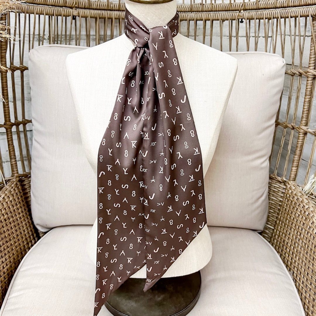 Tie it Together Cattle Brand Latigo Twilly Scarf in Brown