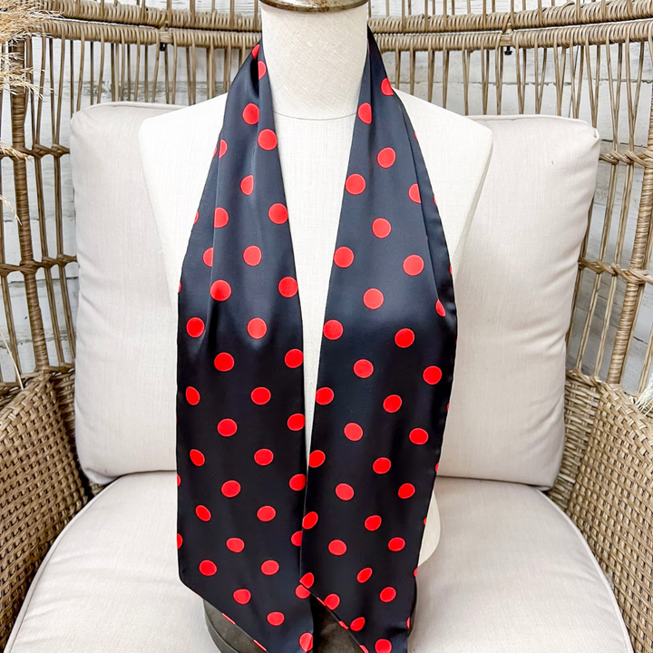 Tie it Together Polka Dot Latigo Twilly Scarf in Black and Red