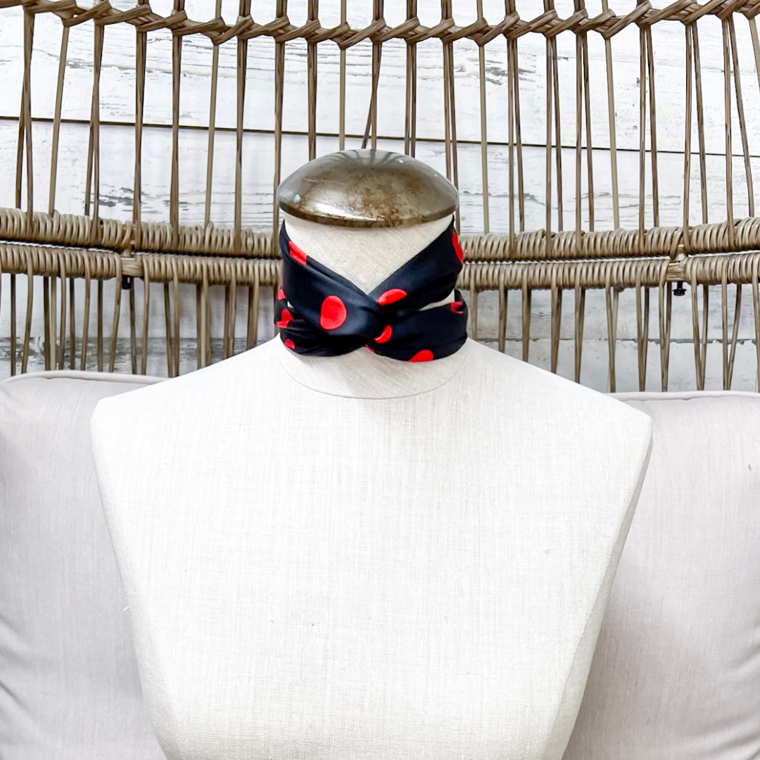 Tie it Together Polka Dot Latigo Twilly Scarf in Black and Red