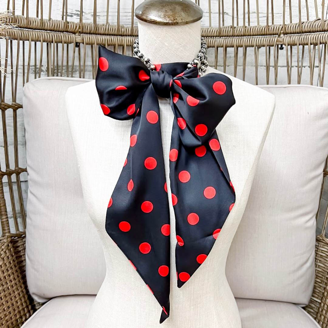 Tie it Together Polka Dot Latigo Twilly Scarf in Black and Red