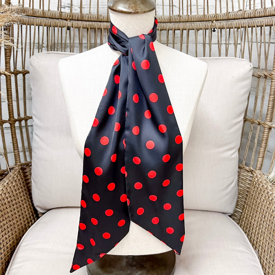 Tie it Together Polka Dot Latigo Twilly Scarf in Black and Red