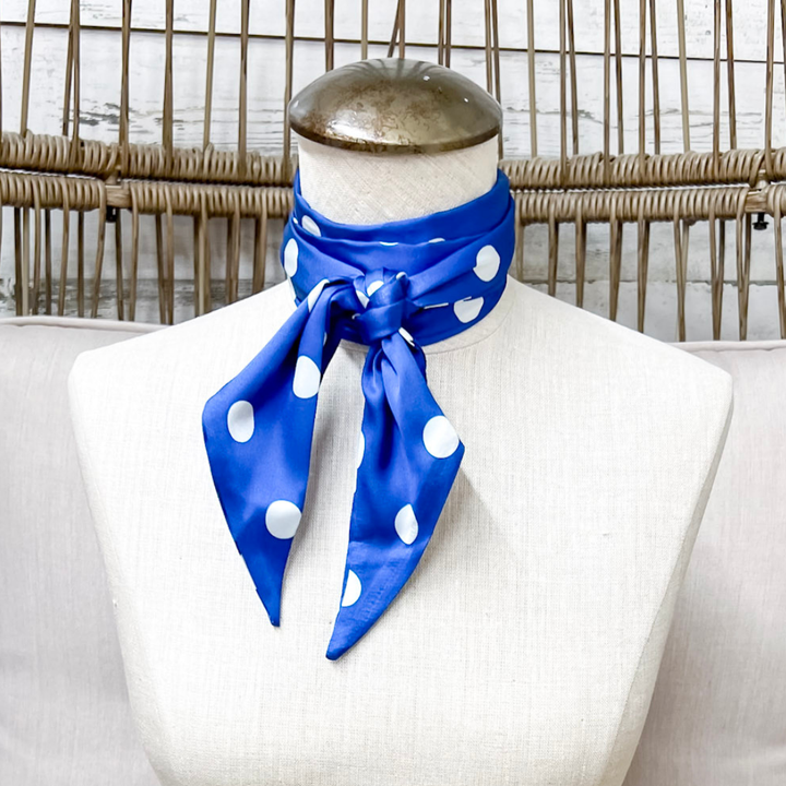 Tie it Together Polka Dot Latigo Twilly Scarf in Blue